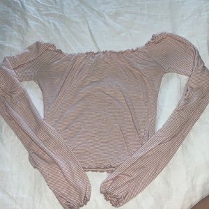 Off the shoulder pink and white top